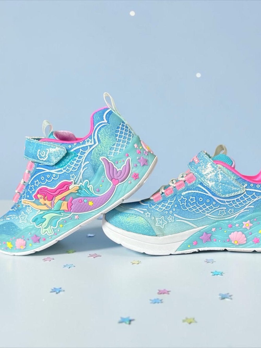 Skechers S-Lights Mermaid Dreams Light-Up Sneakers Blue Multi Size 11 EUC
